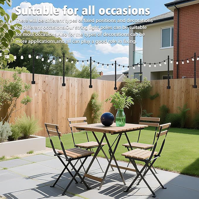 10 Pack 2.8Ft Suspension Outdoor String Light Poles for Outside String Lights Hanging,with Clip and Holder,Light Post Mounting Stand for Patio Fence Wall Garden Backyard Deck