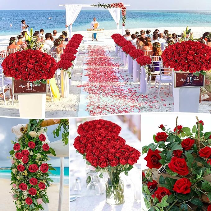 60 Pcs Artificial Roses Bulk Velvet Silk Red Rose Burgundy Roses for Wedding Centerpieces Bridal Bouquet Mohter's Day Valentine's Day Christmas Home Decor (60, Burgundy)
