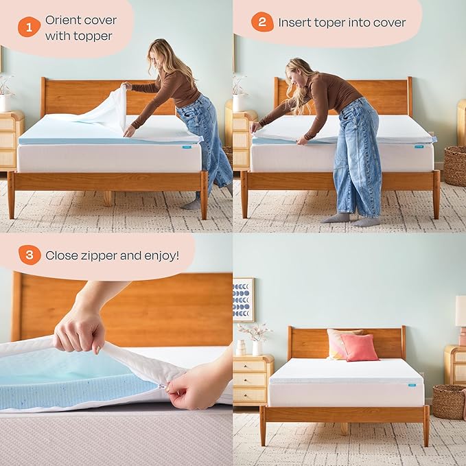 Linenspa 2 Inch Gel Infused Memory Foam Mattress Topper with Removable Cover – Ventilated and Breathable – Washable Cover - Twin