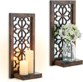 Wall Candle Holder for Farmhuose Decor: Decorative Rustic Folating Shelves Candle Sconces for Pillar Candles - Brown Wood Wall-Mounted Candle Shelf for Bathroom Fireplace
