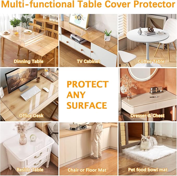 1.5mm Thick 19 x 32'' Clear Plastic Table Protector for Dining Room Waterproof PVC Table Tablecloth Cover Vinyl Desk Pad Mat Wood Furniture Coffee Glass End Hallway Table Top Surface Protection Liner