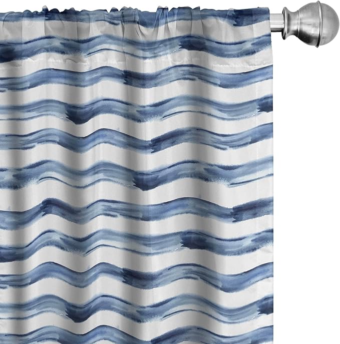 Ambesonne Harbour Stripe Window Curtains, Watercolor Style Paintbrush Stripes Sea Marine Life Lines Image, Lightweight Decor 2-Panel Set with Rod Pocket, Pair of - 28" x 63", Blue Night