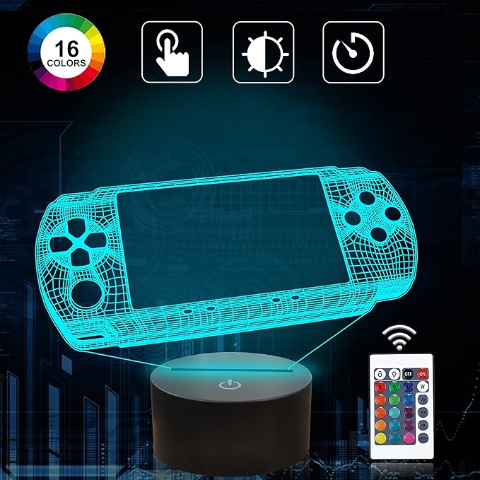 Attivolife Gameped 3D Illusion Lamp, Handheld Game Console Night Light with Remote Control + Timer 16 Color Change Lamps Kids Gamer Room Decor Plug in Cool Festival Birthday Gifts for Boys Men Child