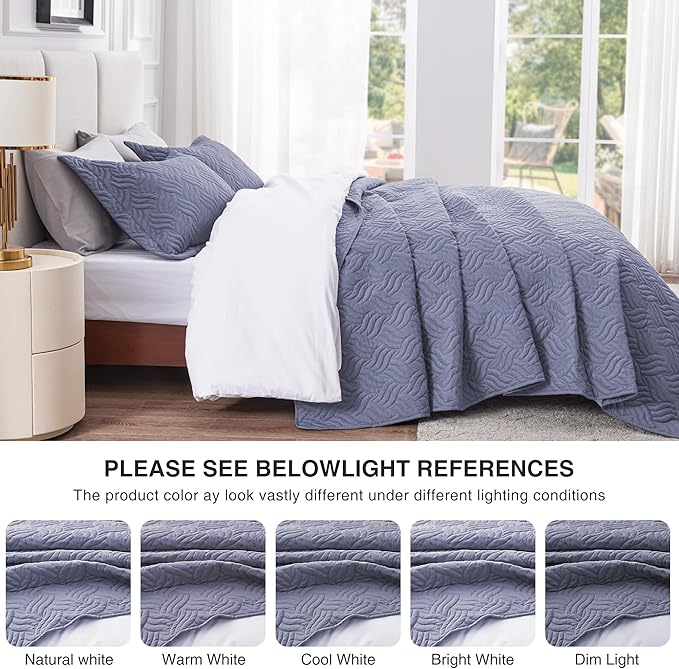 Love's cabin California King Size Quilt Bedding Set Blue Bedspread - Cal King Summer Lightweight Bedspread Comforter - Wave Pattern Coverlet for All Season - 3 Pieces (1 Quilt, 2 Pillow Shams)