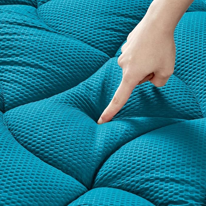 SLEEP ZONE Cooling Mattress Topper for College Dorm, Premium Zoned Quilted Mattress Pad, Fitted Mattress Protector Cover, Machine Wash Durable, Deep Pocket 8-21 inch, (Teal, Twin XL)