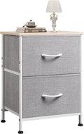 WLIVE Night Stand, Gray Nightstand with 2 Fabric Drawers, Small Dresser for Bedroom, Closet, College Dorm, End Table Side Furniture, Wood Top, Light Grey