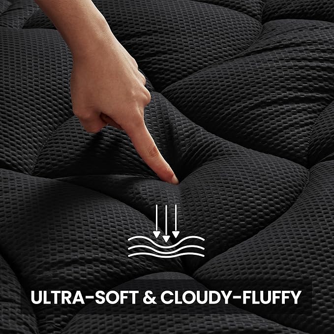 SLEEP ZONE King Size Cooling Mattress Topper, Premium Zoned Cool Mattress Pad Cover, Padded Mattress Protector Breathable Washable, Deep Pocket 8-21" (Black, King)