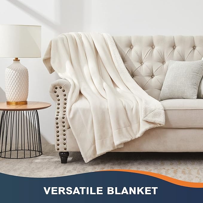 Walensee Sherpa Blanket (Throw Size 50”x60” Off White) Super Soft Fleece Plush Blankets for Bed, Couch, Sofa, Fuzzy Warm Cozy Microfiber Flannel Lightweight Throw Blanket for Adults, Man, Woman