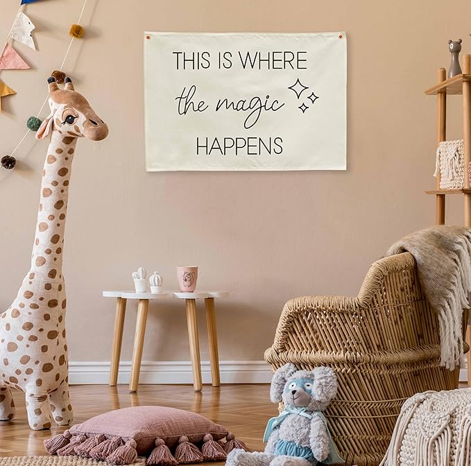 Boho Rectangular Banner Flag Wall Sign Decor Gift for Baby Boy Girl Kids,Nursery Baby Room Bedroom Living Room Office Decor-This Is Where the Magic Happen-Baby,Shower Birthday Christmas Gift