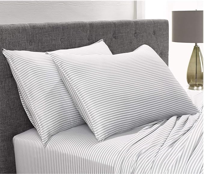 Full Sheets by Pure Bamboo, Genuine 100% Organic Viscose Derived from Bamboo Bed Sheet Set, Luxuriously Soft & Cooling, Double Stitching, Lifetime Quality Promise (Full, Stripes)