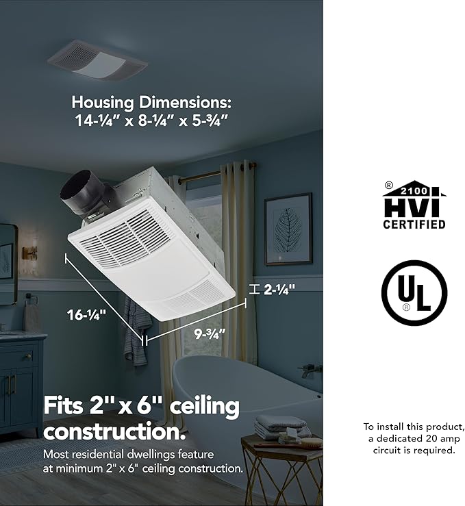 Broan-NuTone Bathroom Exhaust Fan with Heater Quiet 1.5 Sones, 80 CFM and 3-Level CCT Lighting, Powerful Ventilation and Warm Comfort for Any Bathroom