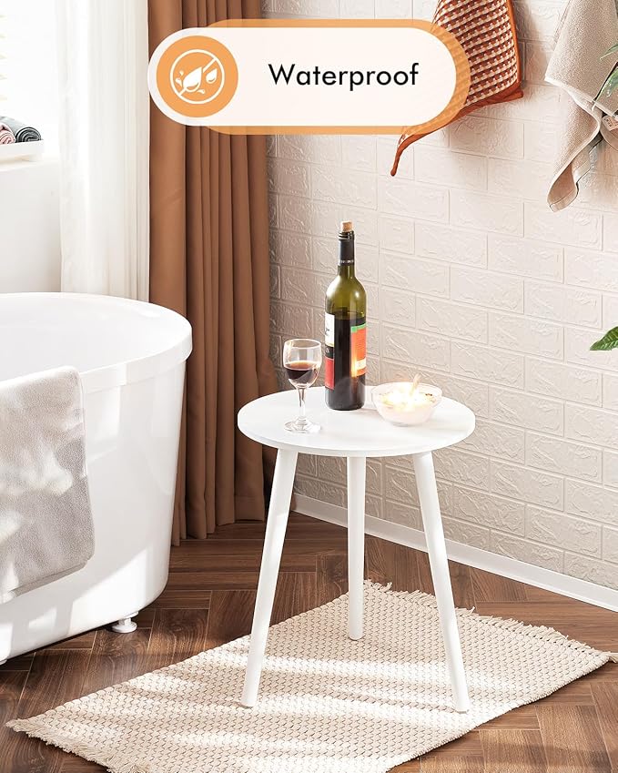 Apicizon Small Round Side Tables End Table Bedroom, White Nightstand Bedside Table for Living Room, Coffee Table with White Wood Legs, 16.5 x 20.5 Inches