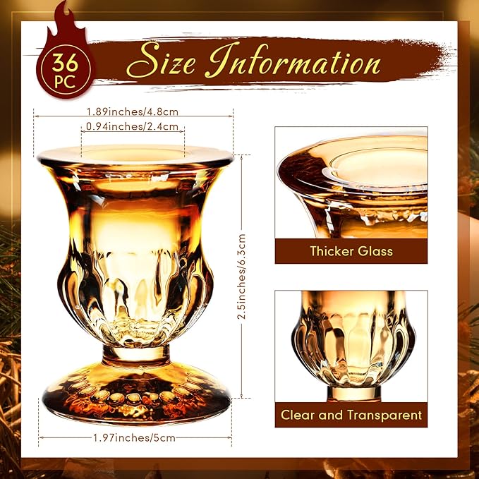 Foaincore 36 Pcs Candlestick Holders Bulk 2.5 Inch Taper Candle Holder for Table Centerpiece Thick Glass Ritual Candle Stand for Wedding Christmas Valentines Festival Party Decorations（Gold）