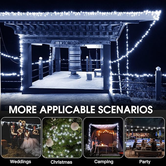 Solar String Lights Outdoor, 2 Pack 79FT 200 LED Waterproof Solar Christmas Lights with 8 Lighting Modes for Tree Yard Garden Party Xmas Decorations