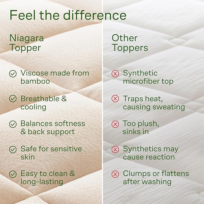 Ultra Soft Full Size Mattress Topper - Viscose Made from Bamboo Pillow Top Mattress Pad for Back Pain Relief - Naturally Cooling for Hot Sleepers, Beige