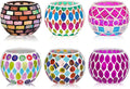 6pcs Votive Candle Holders, Mosaic Tealight Holder Stained Glass Tea Light, Colorful Handmade Candle Jars Aromatherapy Candle Lamp for Christmas, Wedding, Birthday Table Centerpiece Decor