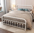 YALAXON Vintage Sturdy Queen Size Metal Bed Frame with Headboard and Footboard Basic Bed Frame No Box Spring Needed (Queen,White)