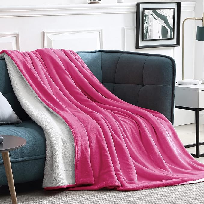 Walensee Sherpa Fleece Blanket (Throw Size 50”x60” Hot Pink) Plush Throw Fuzzy Super Soft Reversible Microfiber Flannel Blankets for Couch, Bed, Sofa Ultra Luxurious Warm and Cozy for All Seasons
