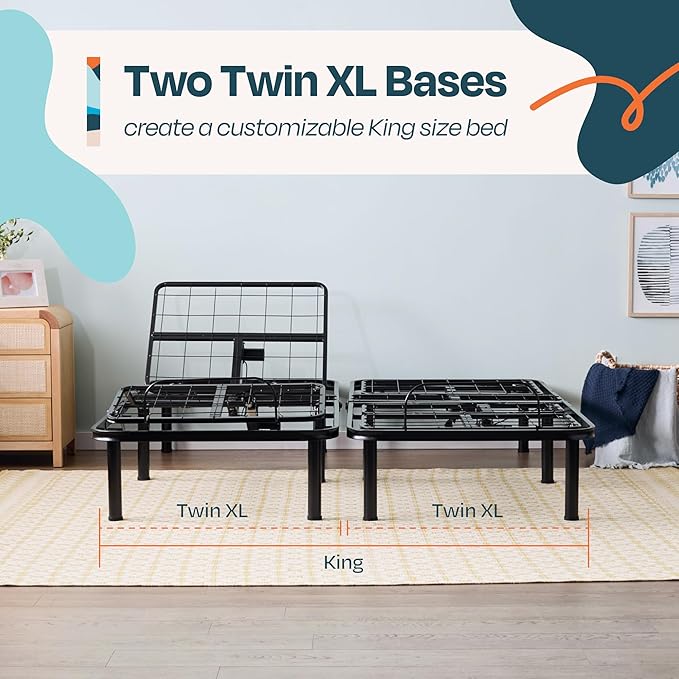 Linenspa Adjustable Bed Frame - Independent Head and Foot Incline - Powerful Quiet Motor - Easy Tool Free Assembly - Lounge - Watch TV - Working - Reading - Ergonomic - Electric Bed Base - Queen Size