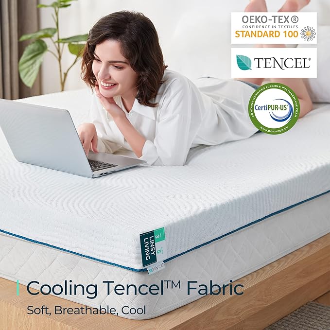 LINSY LIVING 3 Inches Twin Memory Foam Mattress Topper, Cooling Gel-Infused Swirl Memory Foam, Soft Bed Topper with Tencel™ Cover, CertiPUR-US and Oeko-TEX Certified, 74" L * 38" W * 3" H
