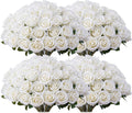100 PCS Fake White Roses, Artificial Flowers Bulk Realistic Silk Faux Ivory Rose with Stems for Wedding Decorations Table Centerpieces Bridal Bouquet DIY Floral Arrangement Event Party Home Decor