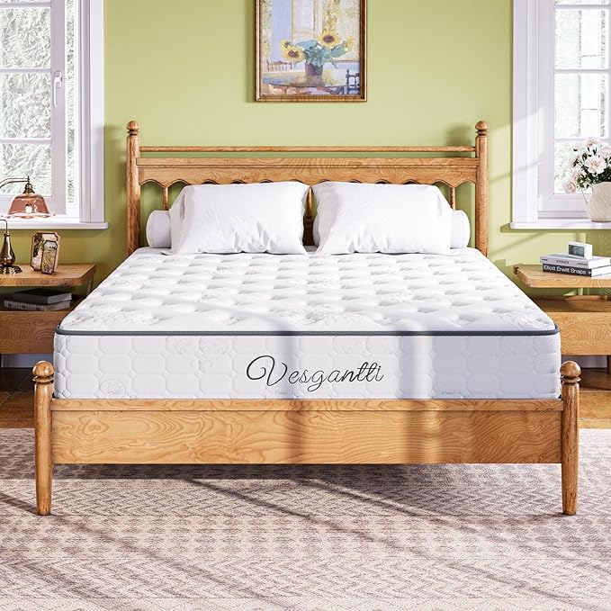 Vesgantti Queen Size Mattress, 10 Inch Innerspring Multilayer Hybrid Mattress, Ergonomic Design with Breathable Foam and Pocket Spring, Tight Top Series Medium Firm Feel