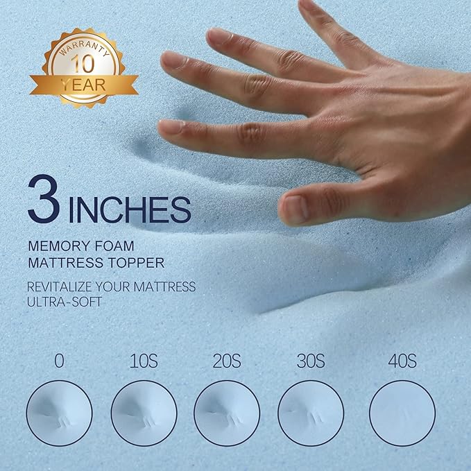 VALUXE 3 Inch Gel Memory Foam Mattress Topper King Size High Density Cooling Pad Pressure Relief Bed Topper Grey (with Removable & Washable Bamboo Cover)