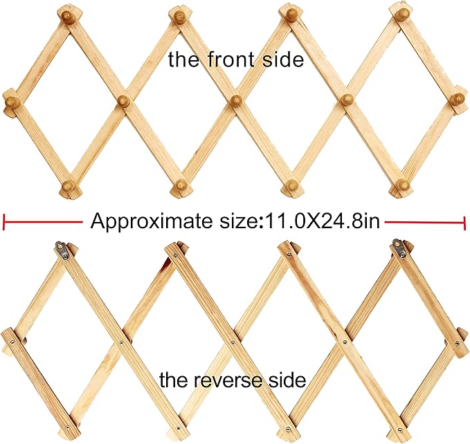 AMAPON Accordion Style Expandable Wall Wooden Coat Rack 13 Hooks (Pegs) Hang Hats Jackets Coffee Mug Purses Necklaces Towels Cap Leash Scarves Data Line Kitchenware (2 Pack)