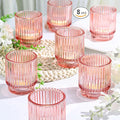8 Pcs Large Lavender Votive Candle Holders, Tealight Ribbed Candle Holders Glass, Brildal Shower Table Decor,Wedding Centerpieces Table Decorations