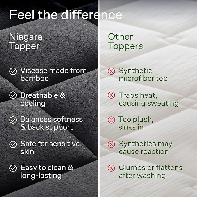 Ultra Soft Full Size Mattress Topper - Viscose Made from Bamboo Pillow Top Mattress Pad for Back Pain Relief - Naturally Cooling for Hot Sleepers, Black