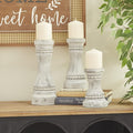 Deco 79 Wood Solid Candle Holder, Set of 3 12", 9", 7"H, Gray