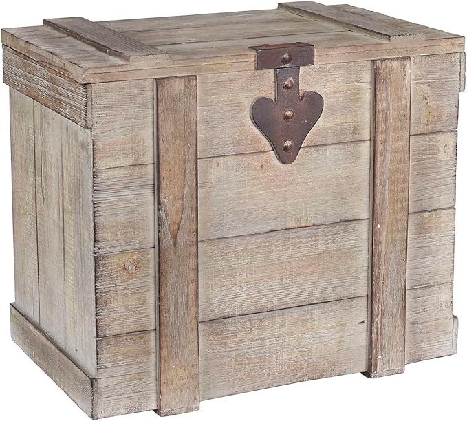 Household Essentials Antiqued Decorative Trunk, 3 Piece Set, Small, Medium and Large, Chinese Fir Panel and MDF, Smooth Backing and Metal Hinge Accent, Flat Top and Stay-Open Lid