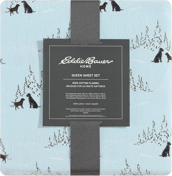 Eddie Bauer - Queen Sheets, Cotton Flannel Bedding Set, Brushed For Extra Softness, Cozy Home Decor (Dog Friends, Queen)