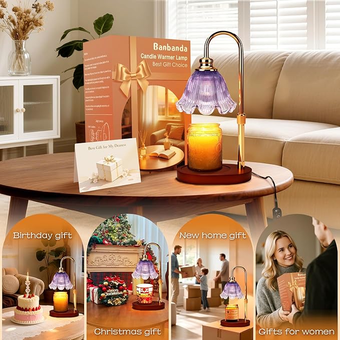Adjustable Candle Warmer Lamp with Timer: Wax Warmer for Scented Wax Gifts for Women - Birthday Gifts for Women fits All Candle Jar, House Warming Gifts New Home Decor (Purple)