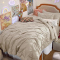 Bedsure Twin Comforter Set Beige - Bed in a Bag Twin Size Bedding 5 Pieces, GentleSoft™ Pintuck Bed Set Gift for Family, Pinch Pleat Beige Comforter with Sheets, Pillowcase & Sham