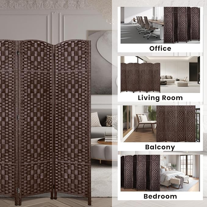 Rose Home Fashion Room Divider, 6 ft Tall Room Dividers and Folding Privacy Screens, 16in Privacy Screen 4 Panel Brown Space Temporary Wall Foldable Partition Separation