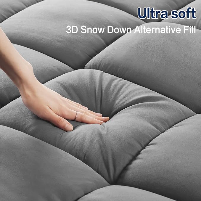 SOPAT Mattress Topper Cal King Size Extra Thick Mattress Pad 8-21" Deep Pocket Soft Down Alternative Fill Mattress Protector Pillow Top Mattress Cover (72x84 Inches, Grey)