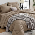 HEVUMYI Khaki Cali-King Comforter Set - 7-Piece All Season Bed in a Bag Cali-King, Ultra Soft Bedding Set with Comforter, Flat Sheet, Fitted Sheet, Pillowcases, Pillow Shams