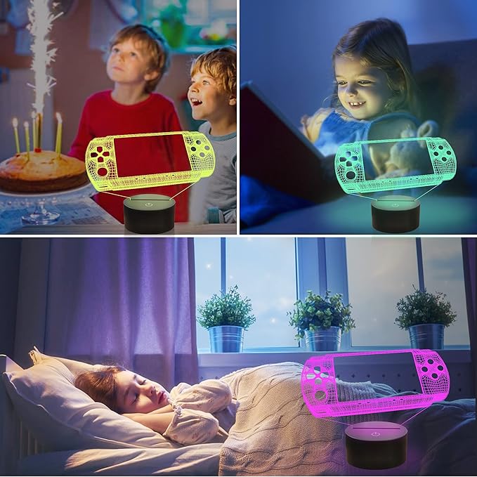 Attivolife Gameped 3D Illusion Lamp, Handheld Game Console Night Light with Remote Control + Timer 16 Color Change Lamps Kids Gamer Room Decor Plug in Cool Festival Birthday Gifts for Boys Men Child