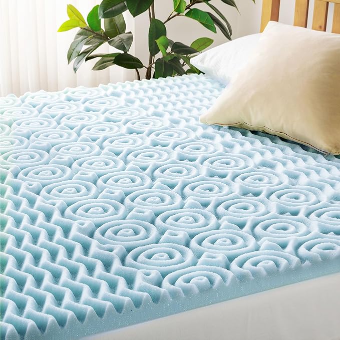 Mellow 2 Inch 5-Zone Memory Foam Mattress Topper, Cooling Gel Infusion, Dorm Essentials, King Blue