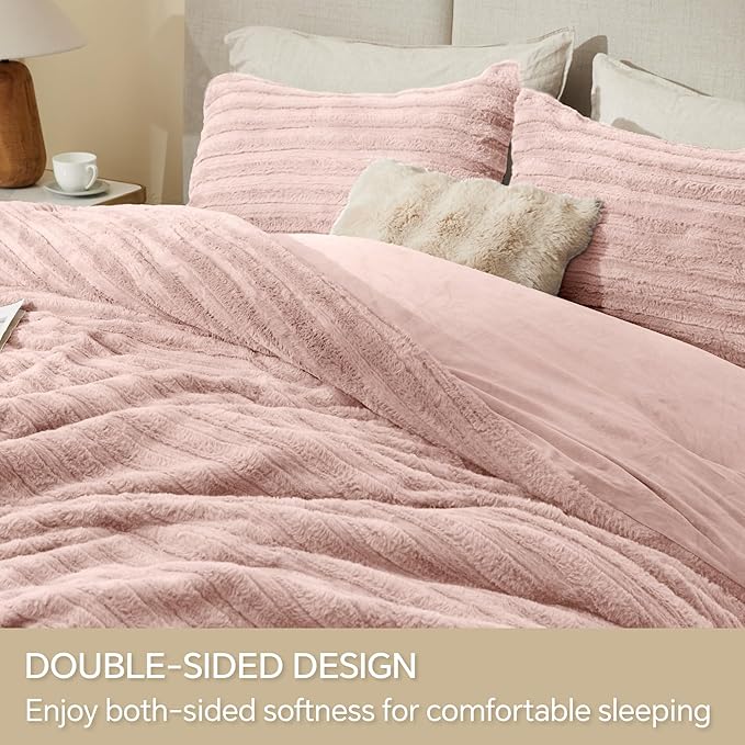 BEDELITE Fleece Twin Comforter Set -Super Soft & Warm Fluffy Pink Faux Fur Bedding, Luxury Fuzzy Heavy Bed Set for Winter with 1 Pillow case