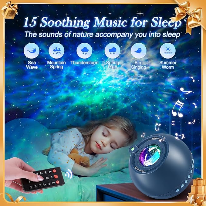 Gifts Projector for Bedroom, 15 Colors Stars for Ceiling, 15 White Noise Kids Night Light Projector,Bluetooth Projector Night Light for Kids, Remote+Dimmer+Timer Star Night Light Projector