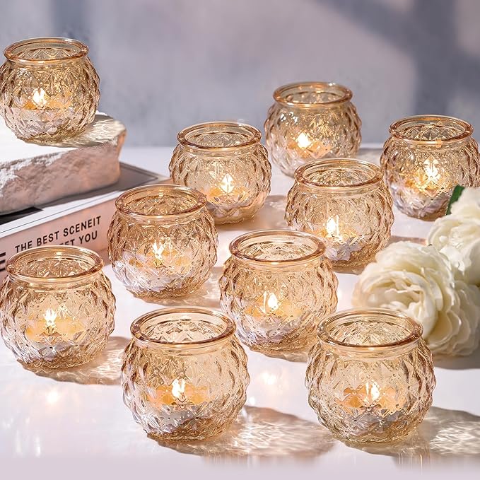 DARJEN Gold Votive Candle Holders Set of 24- Round Glass Candle Holders Bulk for Table Centerpiece, Tea Lights Candle Holders for Wedding Shower, Party, Home Decor