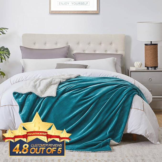 Walensee Sherpa Fleece Blanket (Twin Size 60”x80” Teal) Plush Throw Fuzzy Super Soft Reversible Microfiber Flannel Blankets for Couch, Bed, Sofa Ultra Luxurious Warm and Cozy for All Seasons