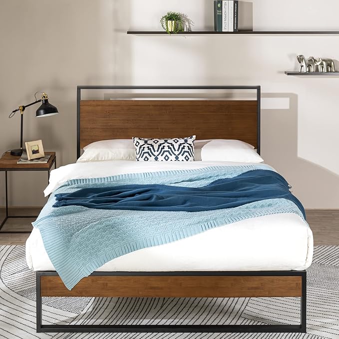 ZINUS Suzanne 44 Inch Bamboo and Metal Platform Bed Frame, Solid Steel Construction, No Box Spring Needed, Wood Slat Support, Easy Assembly, Chestnut Brown, King