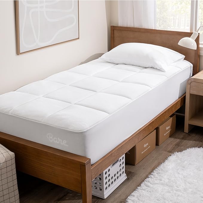 Bare Home Twin Microplush Mattress Topper - Pillow Top Reversible - Soft Mattress Cover - Dual Sided All-Season - 8" to 24" Deep Pocket - Fitted Cover - Dorm Essentials - Plush Mattress Pad (Twin)