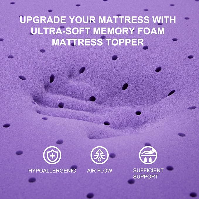SINWEEK 2 Inch Gel Memory Foam Mattress Topper Ventilated Soft Pressure Relieve Mattress Pad, Breathable Bed Topper, CertiPUR-US Certified, Full Size