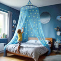 Blue Canopy for Girls Bed with Pre-Glued Glow in The Dark Stars - Princess Mosquito Net Room Decor - Kids & Baby Bedroom Tent with Galaxy Lights - 1 Opening Canopy Bed & Hanging Kit Included