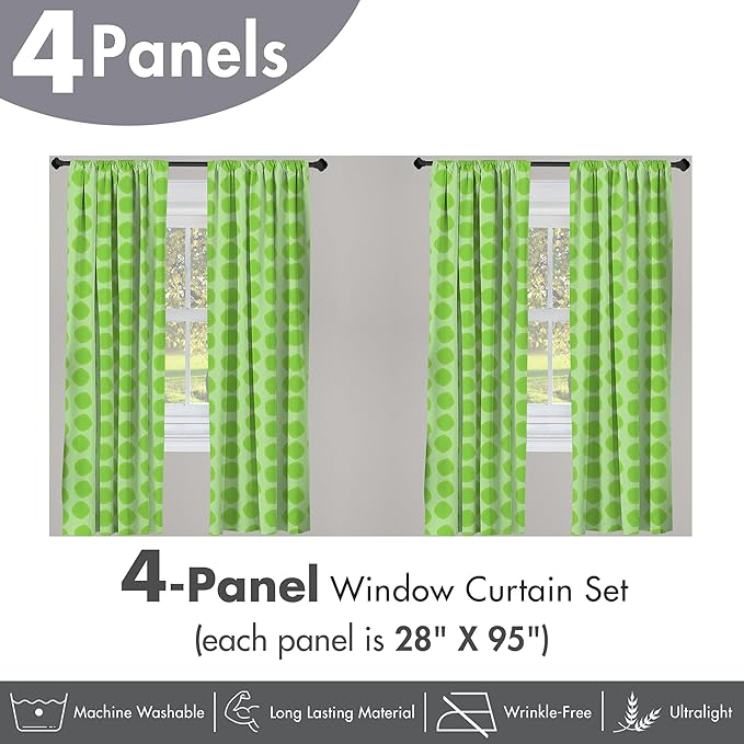 Ambesonne Lime Green Window Curtains Pack of 2, Simplistic Formless Geometric Shapes in Different Shades Theme, Lightweight Set with Rod Pocket, 4 Panels of - 28" x 95", Green