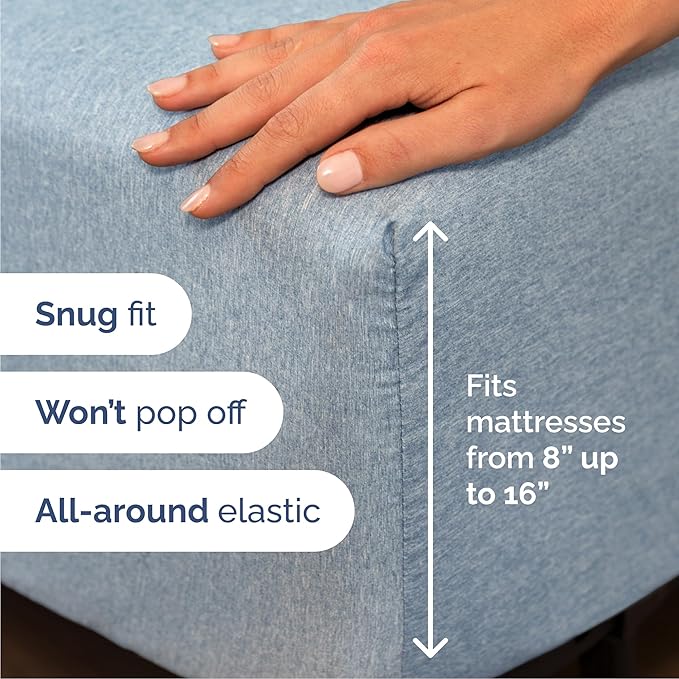 Queen 6 Piece Sheet Set - Comfy Breathable & Cooling - Soft Hotel Luxury Bedding Set with 8-16 Inch Deep Pockets - 1 Flat & 1 Fitted Sheet & 4 Pillowcases - Wrinkle Free & Easy Care - Heathered Blue